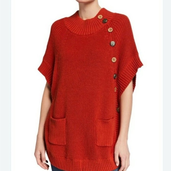 Neon Buddha Pure Knits | Orange Pullover Poncho Sweater | Sz S - Picture 1 of 12